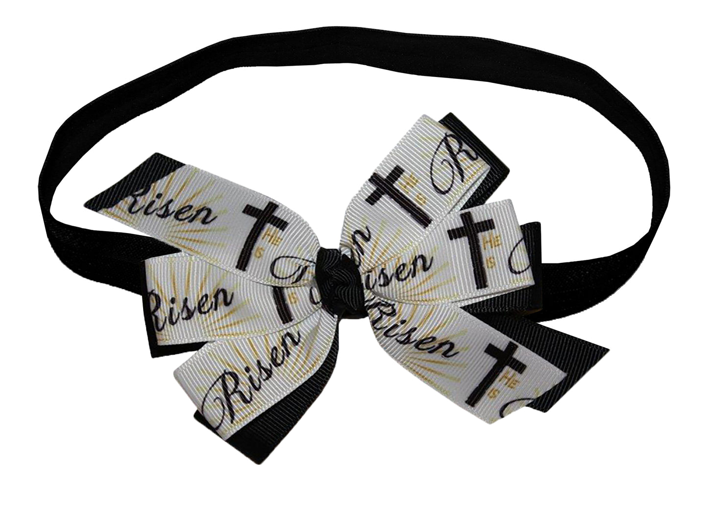 WD2U Baby Girls He is Risen Christian Cross 4.5" Hair Bow Stretch Headband