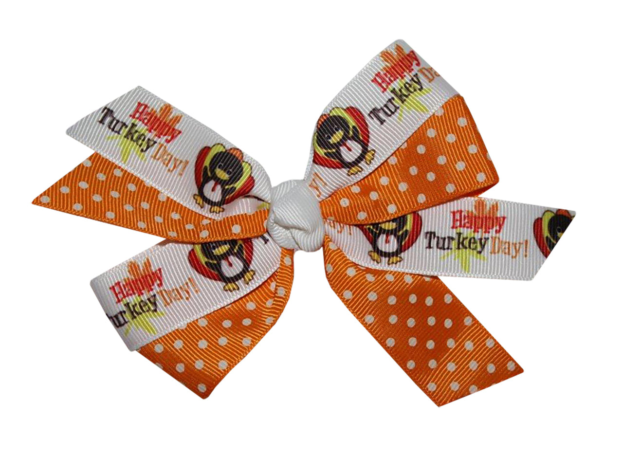 WD2U Girls Dotted Happy Turkey Day Thanksgiving Harvest Hair Bow Alligator Clip