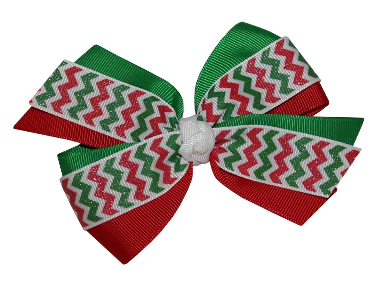 WD2U Girls Sparkling Christmas Red & Green Chevron Hair Bow French Clip Barrette