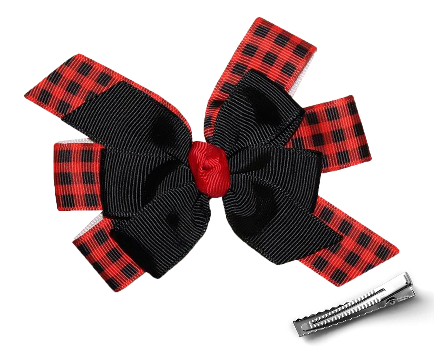 WD2U Girls Red Black Buffalo Plaid Woodland Hair Bow Alligator Clip