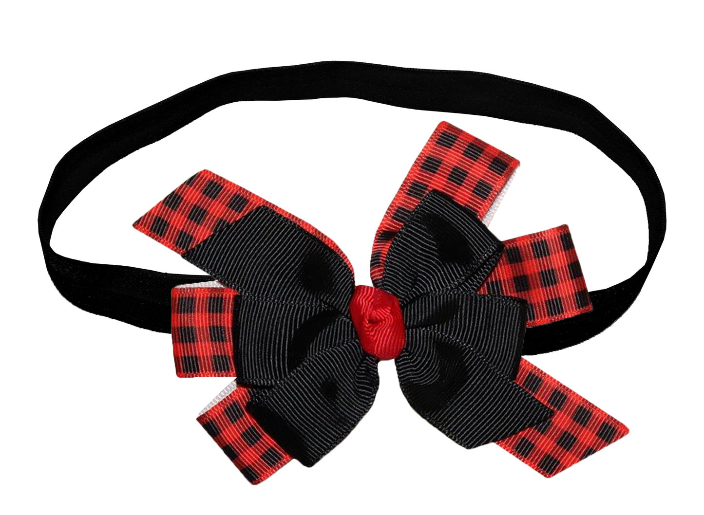 WD2U Baby Girls Red Black Buffalo Plaid Woodland Hair Bow Headband