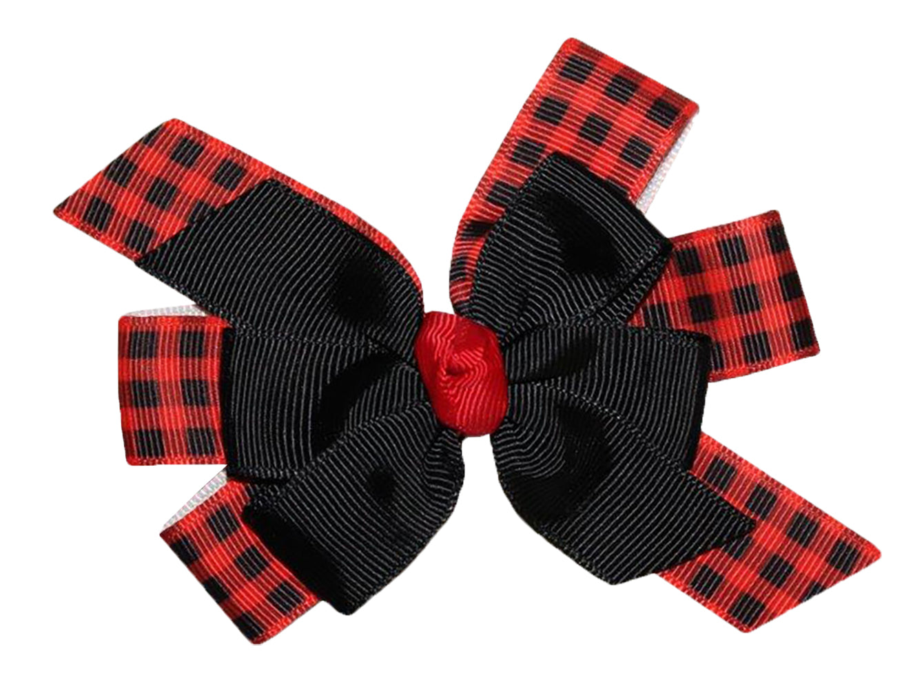 WD2U Girls Red Black Buffalo Plaid Woodland Hair Bow Alligator Clip