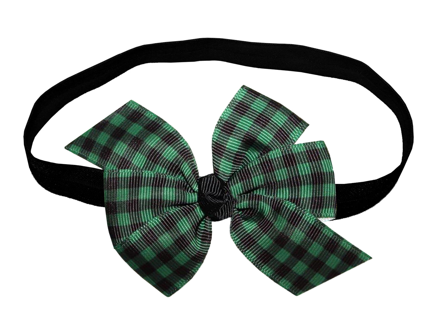 WD2U Baby Girls Green & Black Buffalo Plaid Woodland 3" Hair Bow Stretch Headband