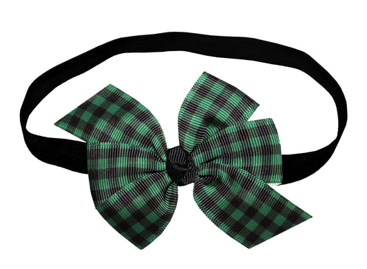 WD2U Baby Girls Green & Black Buffalo Plaid Woodland 3" Hair Bow Stretch Headband