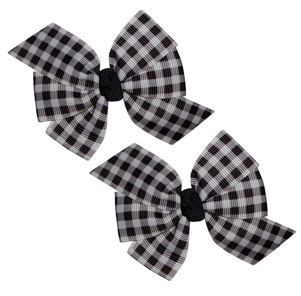 WD2U Baby Girl Set of 2 Black & White Buffalo Plaid Hair Bows Alligator Clips