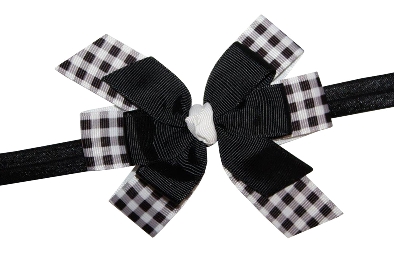 WD2U Girls Black & White Buffalo Plaid Woodland Lumberjack Hair Bow Headband