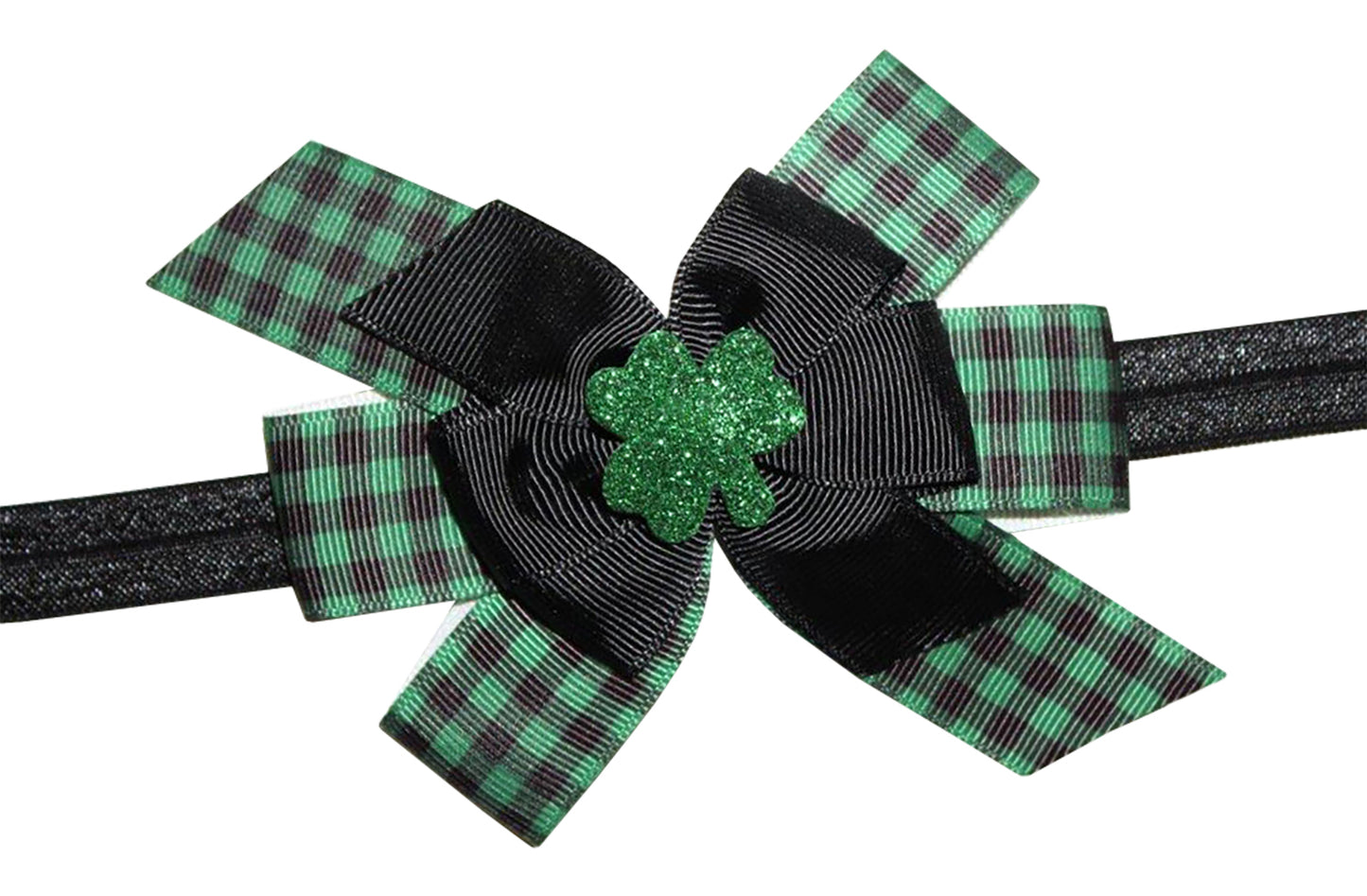 WD2U Baby Girls Green Shamrock Buffalo Plaid St Patricks Day 4.5" Hair Bow Headband