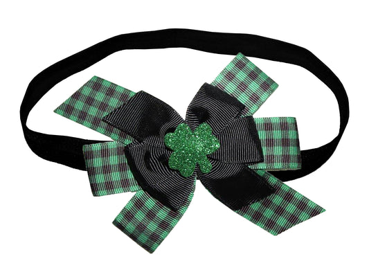 WD2U Baby Girls Green Shamrock Buffalo Plaid St Patricks Day 4.5" Hair Bow Headband