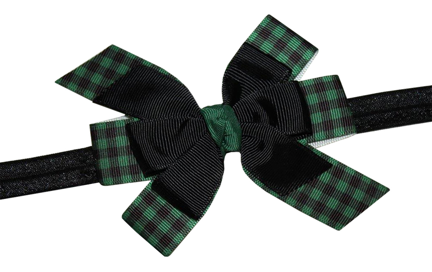 WD2U Girls Black & Green Buffalo Plaid Woodland Lumberjack Hair Bow Headband