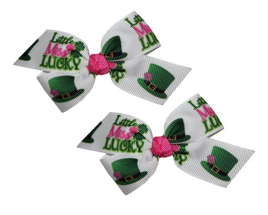WD2U Baby-Girls Set of 2 Little Miss Lucky St Patricks 3" Hair Bows Alligator Clips