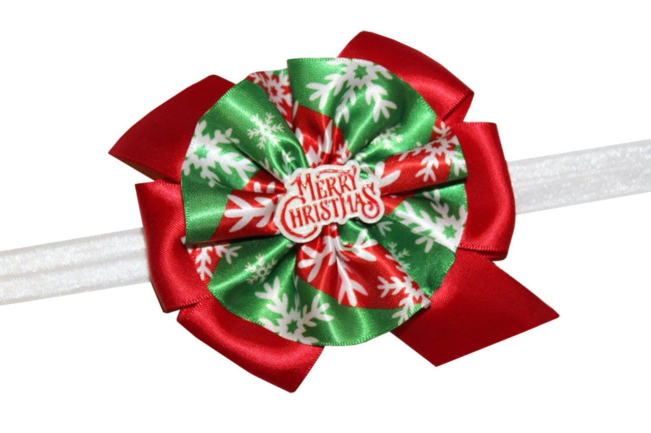 WD2U Baby Girls Merry Christmas Red & Green Snowflake Hair Bow Stretch Headband