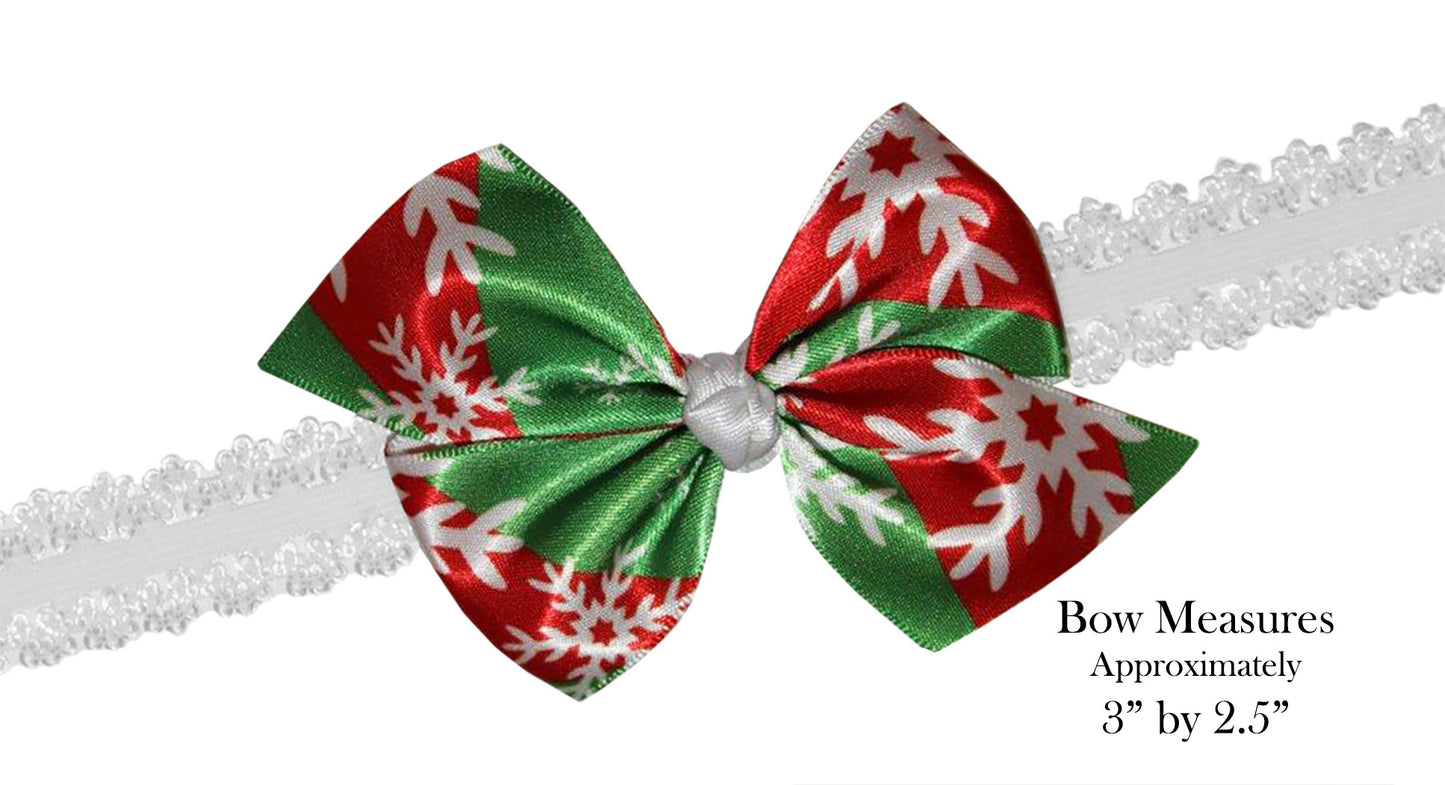 WD2U Baby Girls Infant Christmas Red & Green Snowflake Hair Bow Headband