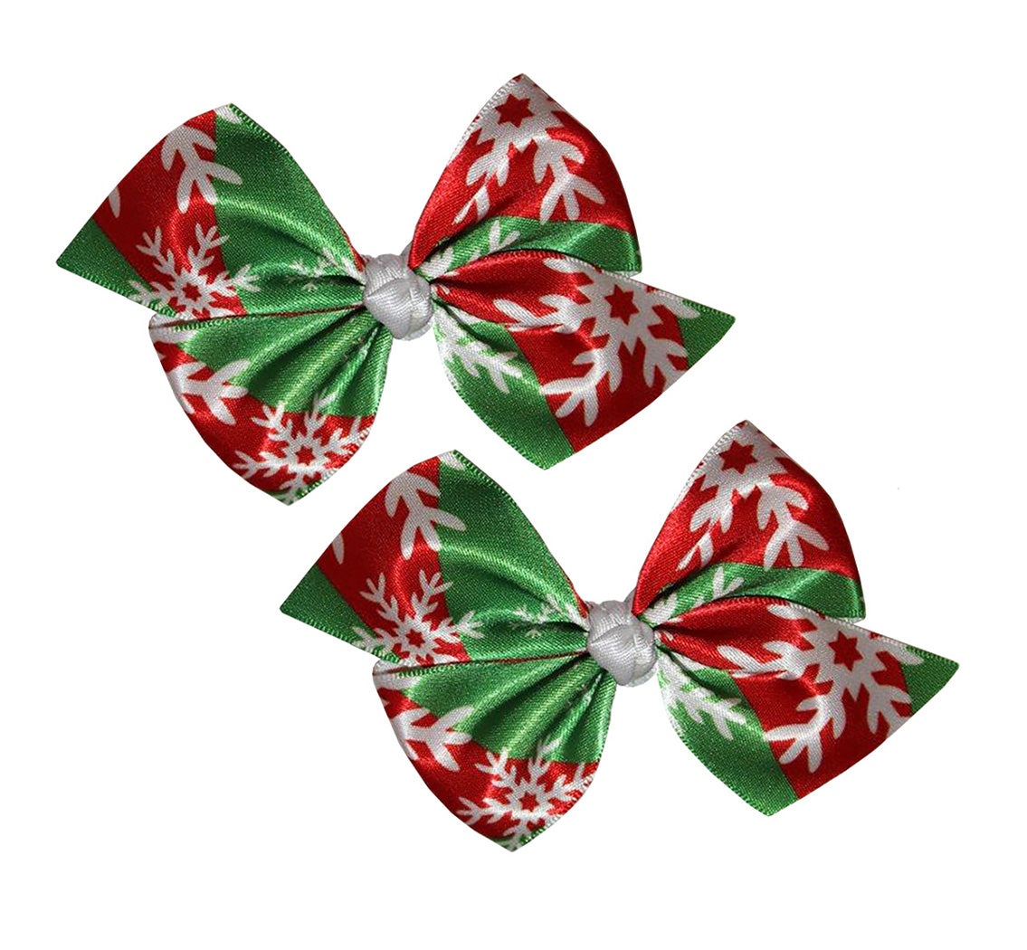 WD2U Baby Girls Set of 2 Christmas Red & Green Snowflake Hair Bows Clips