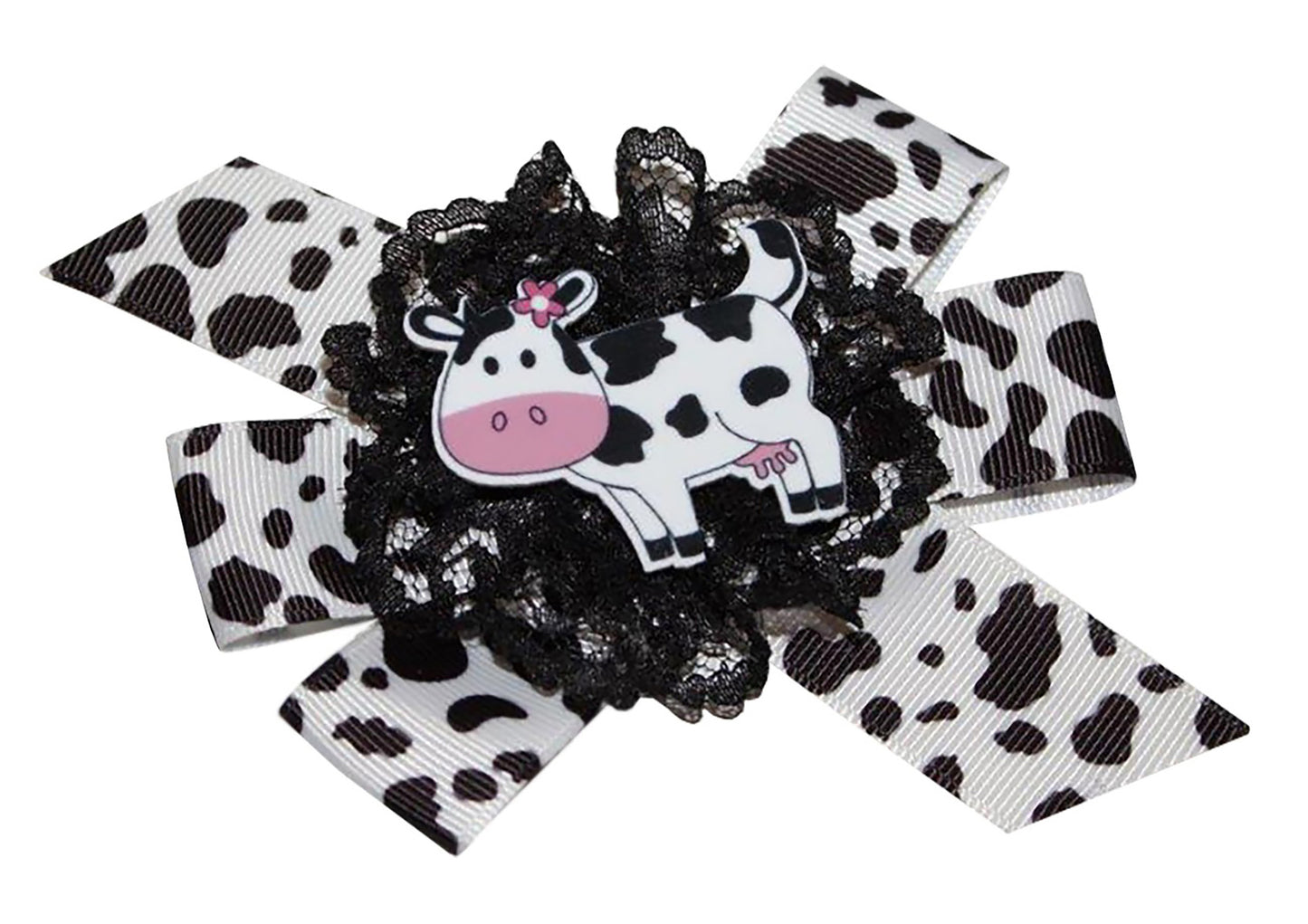 WD2U Girls 4.5" Daisy Holstein Milk Cow Farm Girl Hair Bow Alligator Clip
