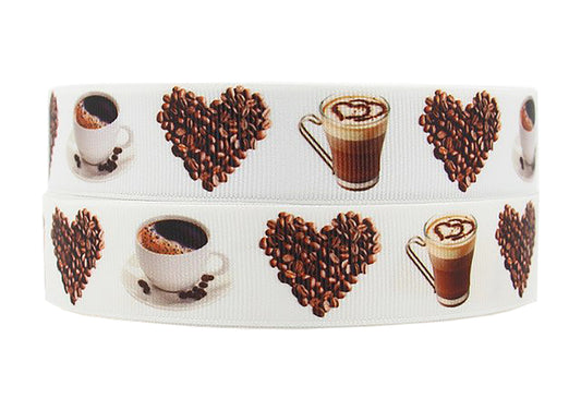 1" Grosgrain Ribbon Love You a Latte Heart Coffee DIY Hair Bows