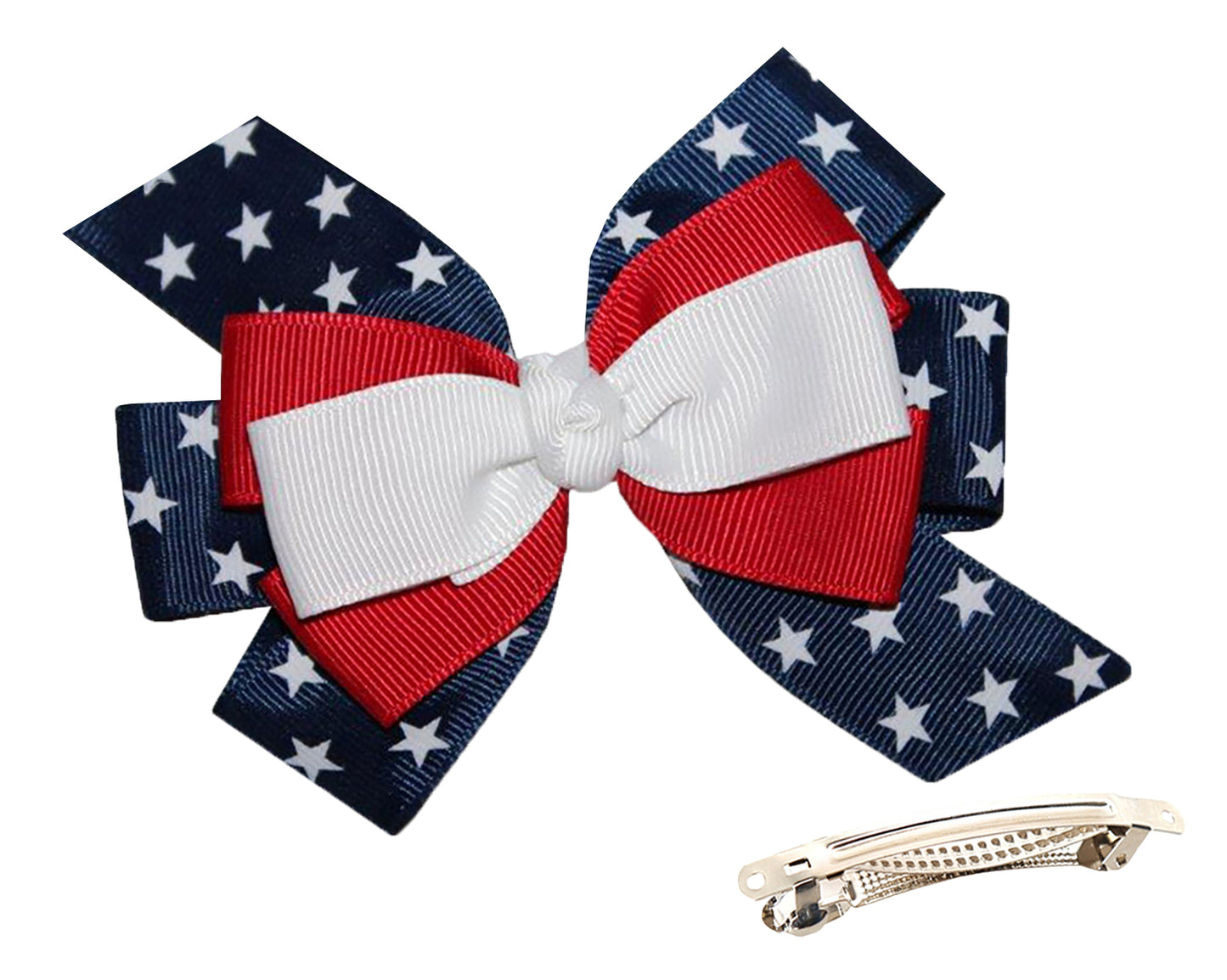 WD2U Girls Layered Red White Blue Patriotic 4.5" Hair Bow Alligator Clip