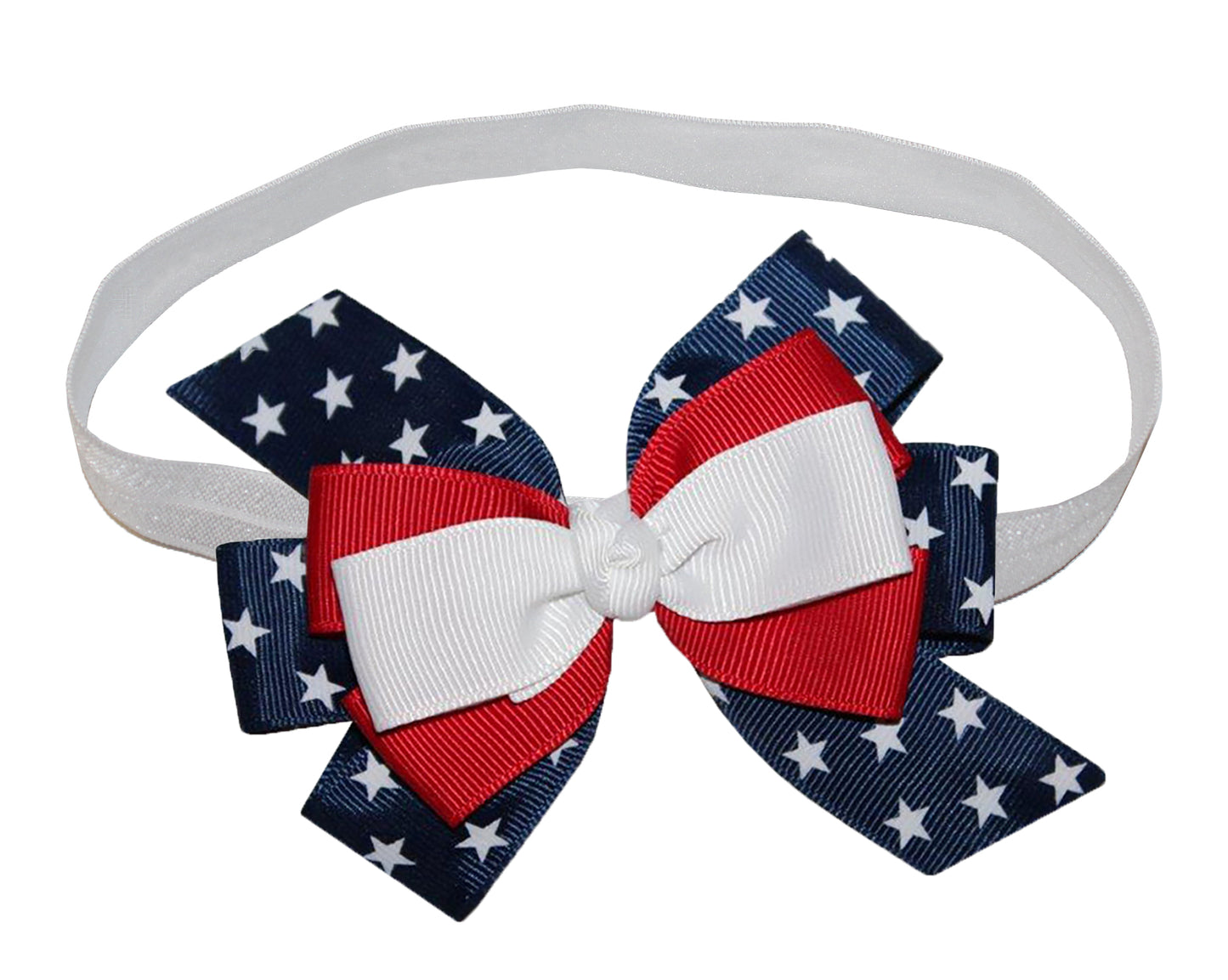 WD2U Baby Girls Layered Red White Blue Patriotic 4.5" Hair Bow Stretch Headband