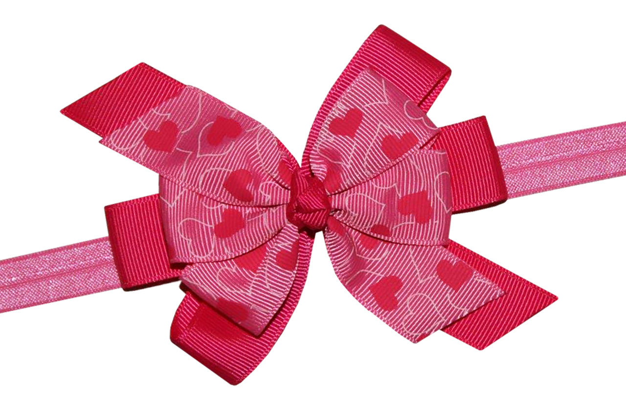 WD2U Girls Pretty N Pink Heart Valentines Day Hair Bow Stretch Headband USA
