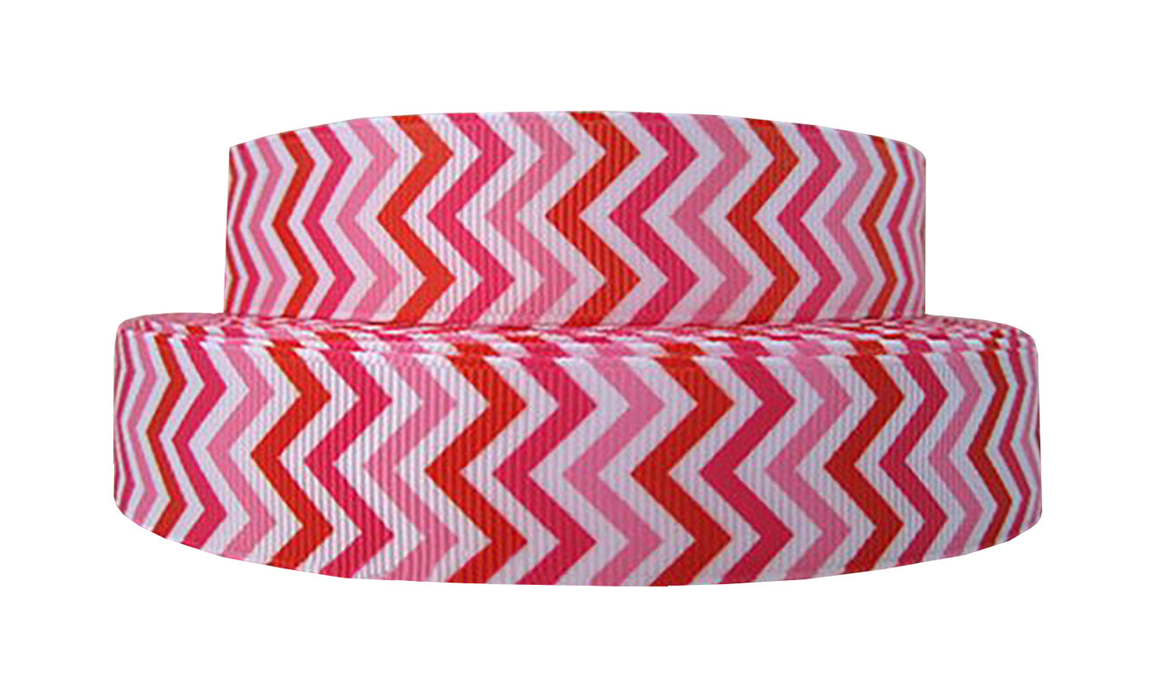 7/8" Variegated Pink Chevron Grosgrain Ribbon Yardage Valentines Day DIY Hair Bows Crafts