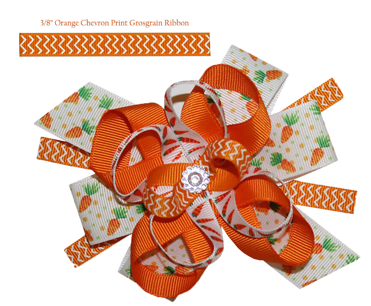 3/8" Orange Chevron Print GrosGrain Ribbon DIY Hair Bows Crafts Decorations USA