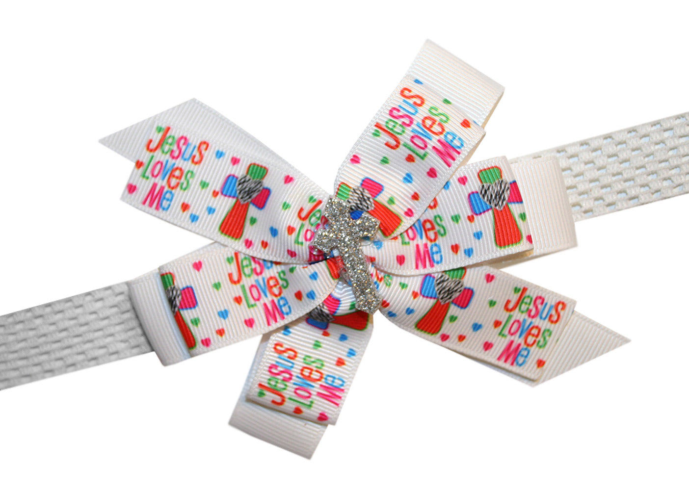 1" Grosgrain Ribbon Jesus Loves Me Christian Cross Print DIY Crafts Hair Bows