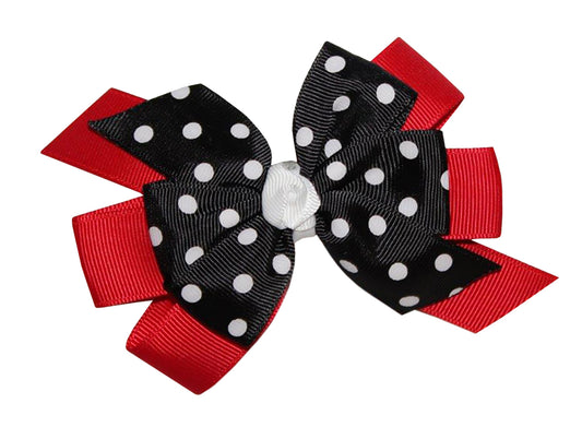 WD2U Girls Ultimate Red & Black Dotted Lady Bug Hair Bow French Clip Barrette