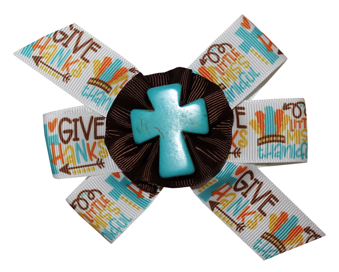 1" Little Miss Thankful Turquoise Cross Grosgrain Ribbon