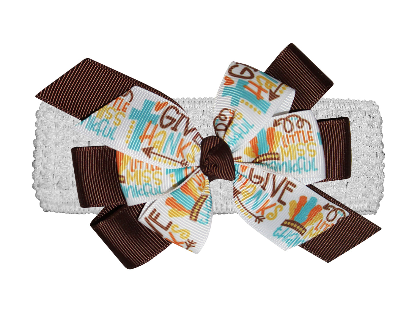 WD2U Girls 4.5" Brown Little Miss Thankful Hair Bow Headband