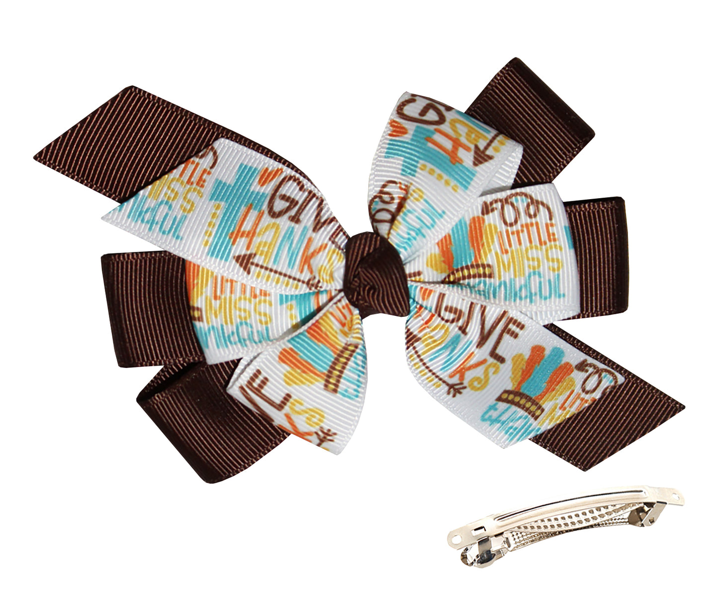 WD2U Girls 4.5" Brown Little Miss Thankful Hair Bow French Clip