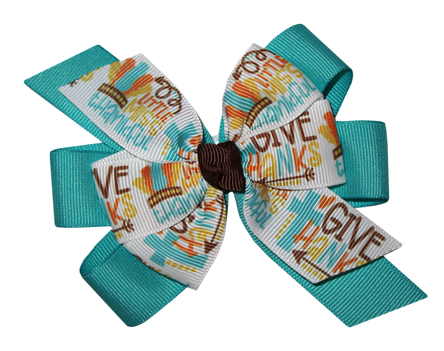 WD2U Girls Little Miss Thankful Teal Cross Thanksgiving Hair Bow Alligator Clip