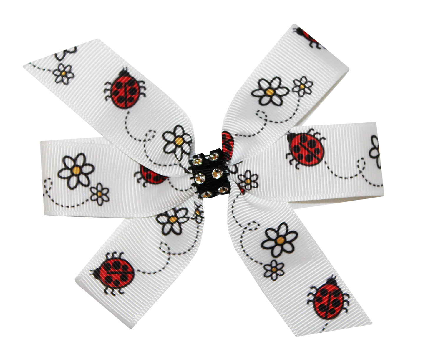 WD2U Girls 4" Red Black Lady Bug & Daisy Rhinestone Hair Bow Alligator Clip