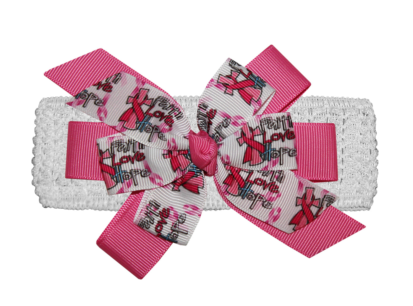 WD2U Girls Faith Hope Love Breast Cancer Awareness Hair Bow Headband