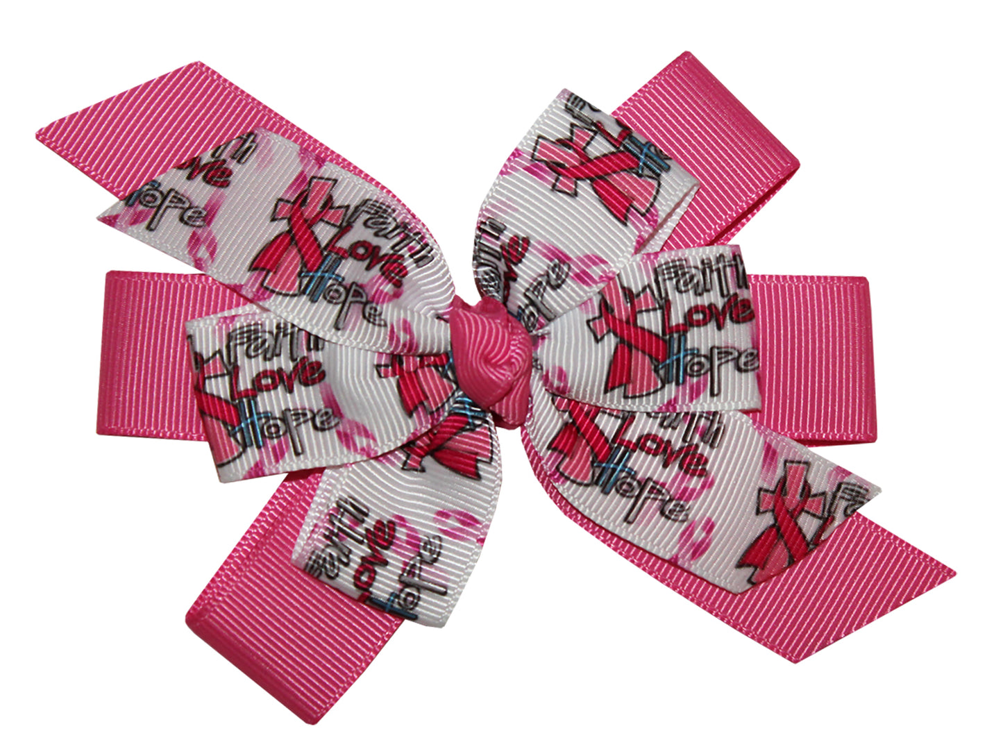 WD2U Faith Hope Love Breast Cancer Awareness Hair Bow Alligator Clip