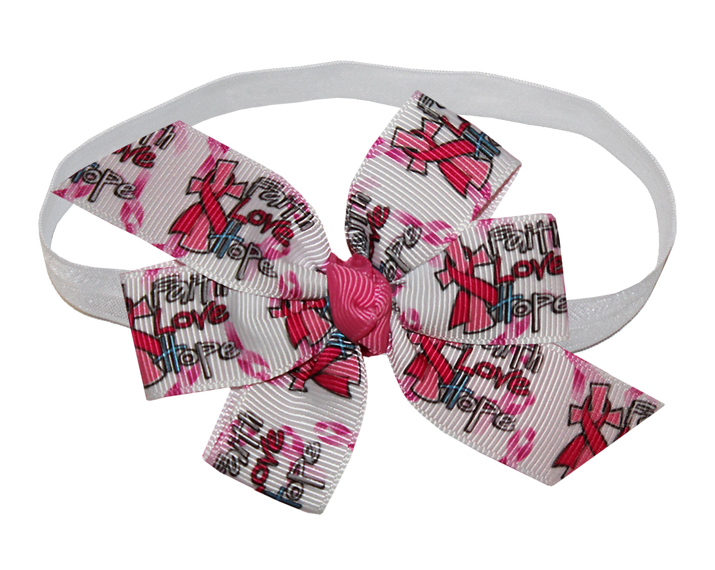 WD2U Baby Girls 3" Faith Hope Love Breast Cancer Awareness Hair Bow Headband