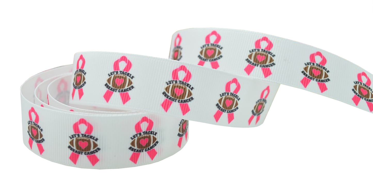 7/8" Let's Tackle Breast Cancer Football Grosgrain Ribbon DIY Hair Bows USA