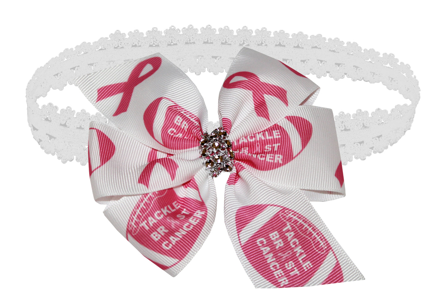 WD2U 5" Tackle Breast Cancer Pink October Football Hair Bow Stretch Headband