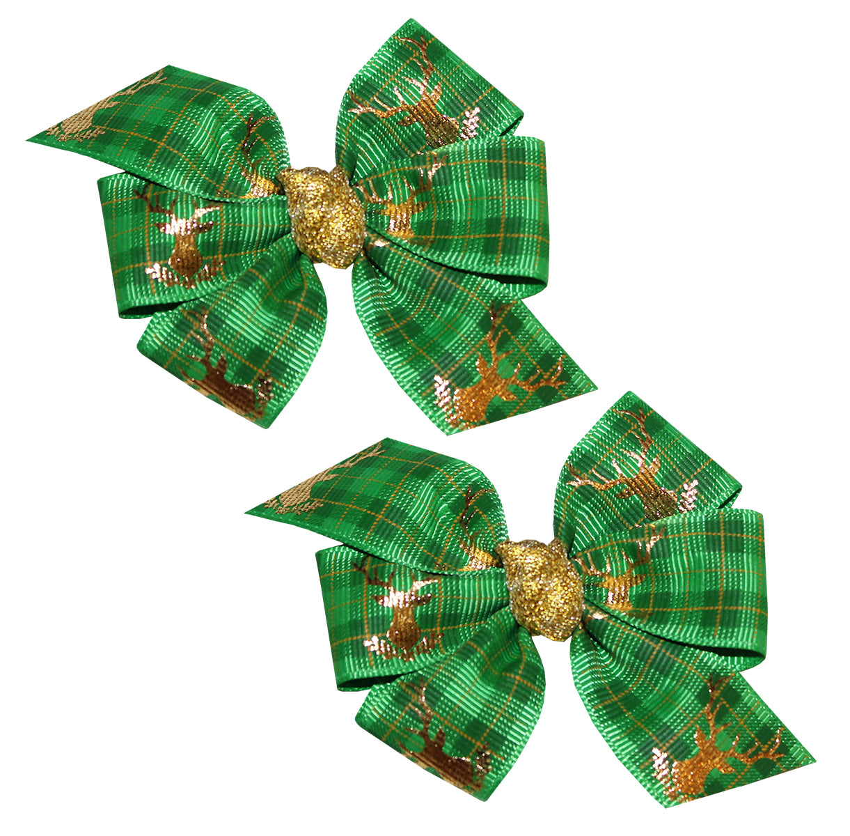 WD2U Baby-Girls Set of 2 Green Christmas Plaid Deer Hair Bows Alligator Clips