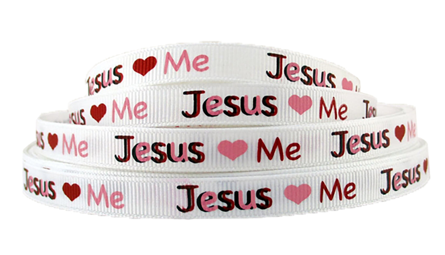 3/8" Jesus Loves Me Grosgrain Ribbon DIY Hair Bows Crafts