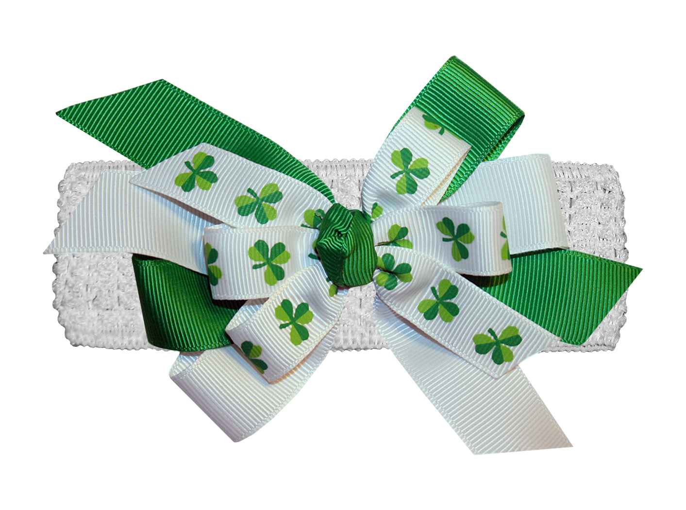 WD2U Girls 4.5" Layered St Patricks Shamrock Hair Bow Wide Headband