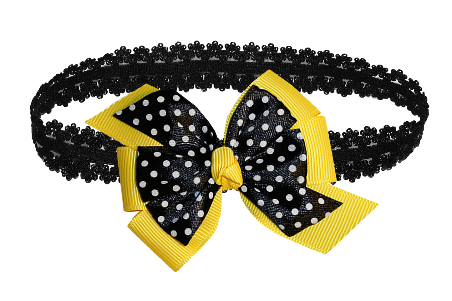 WD2U Baby Girls Infant Yellow Black Dotted Bee Hair Bow Headband