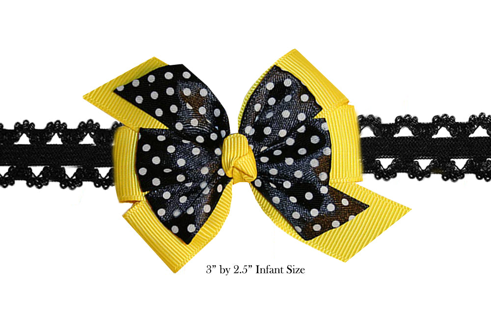 WD2U Baby Girls Infant Yellow Black Dotted Bee Hair Bow Headband