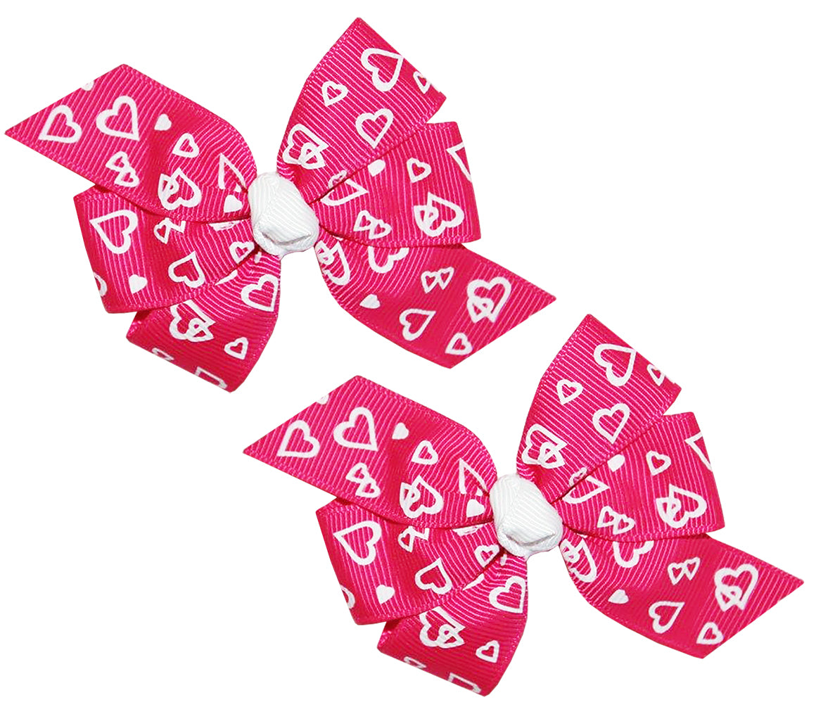 WD2U Baby Girl Set of 2 Shocking Pink Heart Valentines Hair Bows Alligator Clips