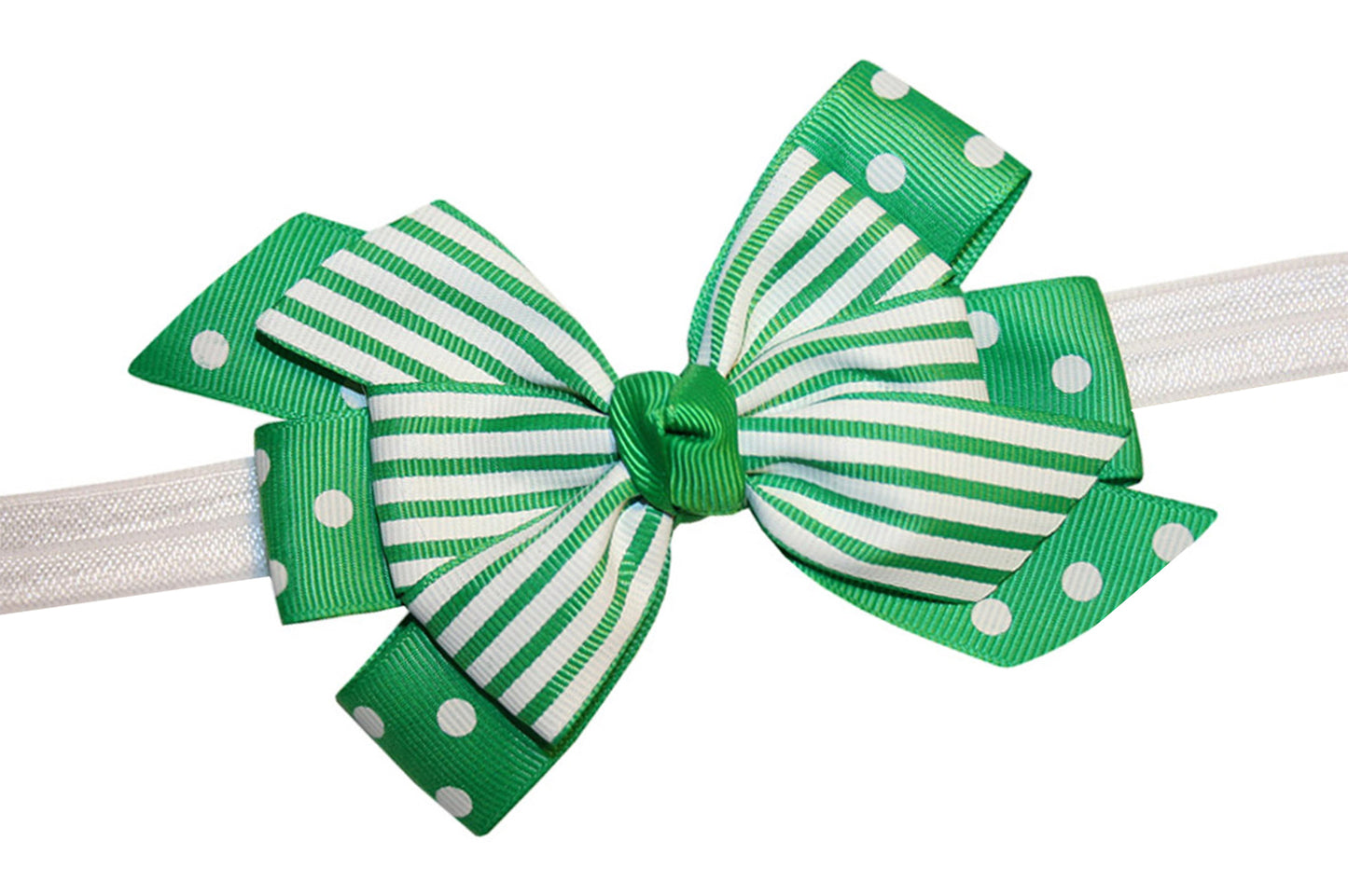 Webb Direct 2U Baby Girls Green White Dotted & Striped Hair Bow Headband 9013HB