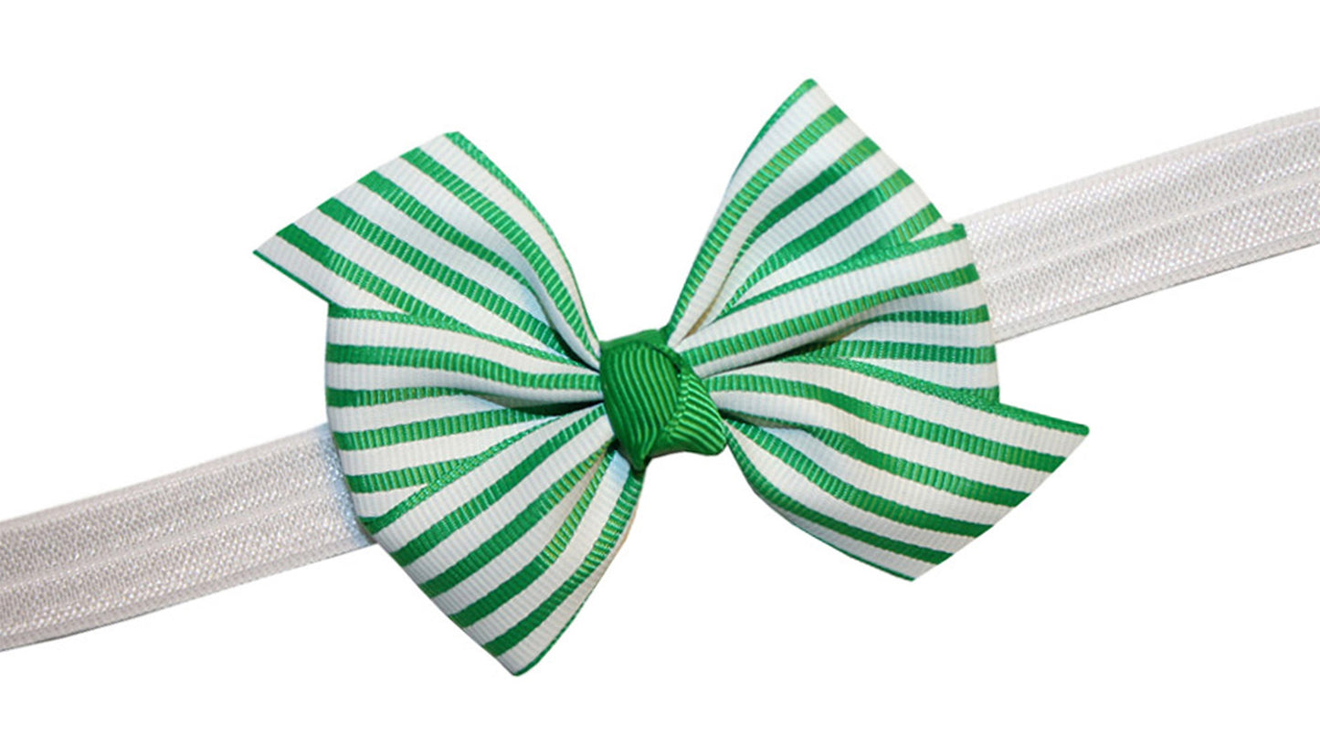 WD2U Baby Girls Green Striped St Patricks Hair Bow Infant Stretch Headband