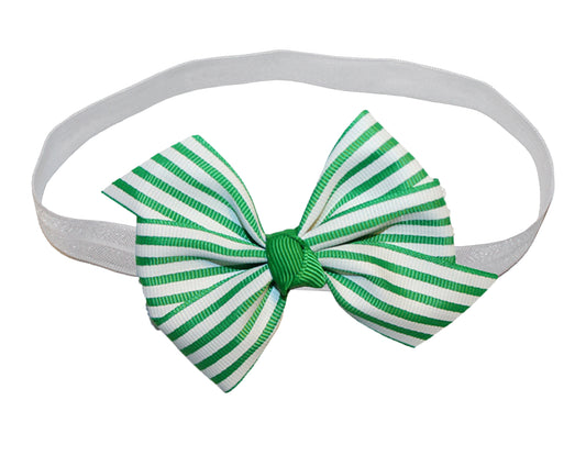 WD2U Baby Girls Green Striped St Patricks Hair Bow Infant Stretch Headband