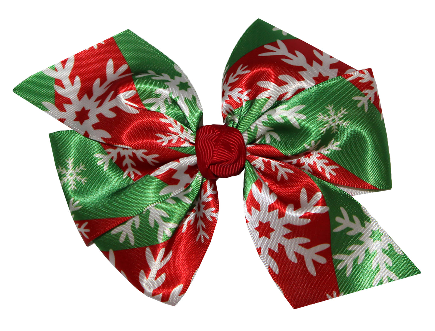 WD2U Girls Christmas Red & Green Snowflake Satin Ribbon Hair Bow Alligator Clip