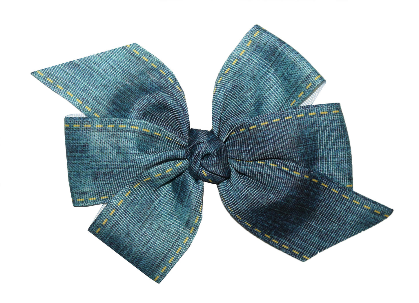 WD2U Girls 5" Stitched Jean Denim Grosgrain Hair Bow Alligator Clip