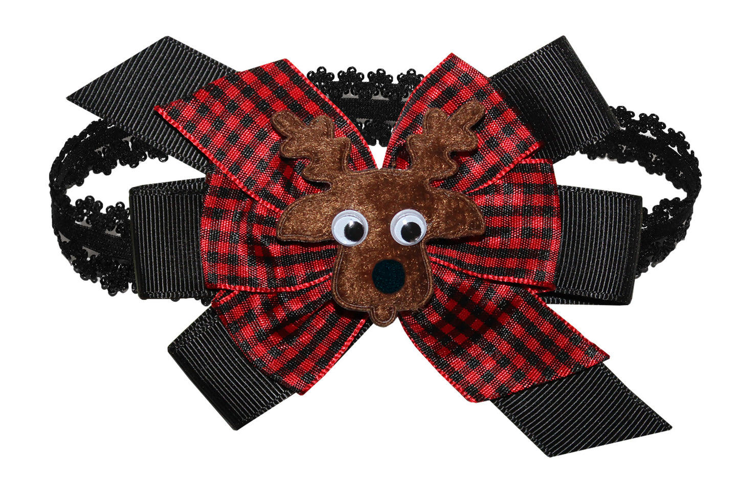 WD2U Girls Woodland Forest Friend Buffalo Plaid Deer Hair Bow Stretch Headband