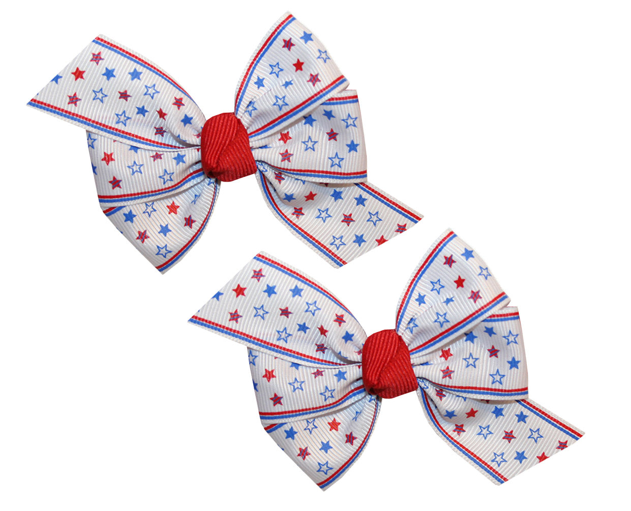 WD2U Baby Girls Set of 2 Red White Blue Star Print 4th of July 3" Pigtail Hair Bows Alligator Clips
