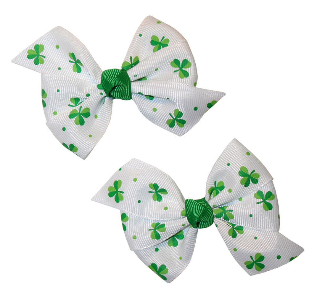 WD2U Baby Girls Set of 2 St Patricks Dotted Shamrock 3" Hair Bows Alligator Clips